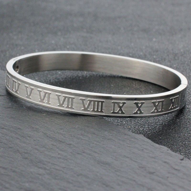 Wholesale stainless steel Roman numeral letter bracelet punk trend titanium steel couple matching bracelet