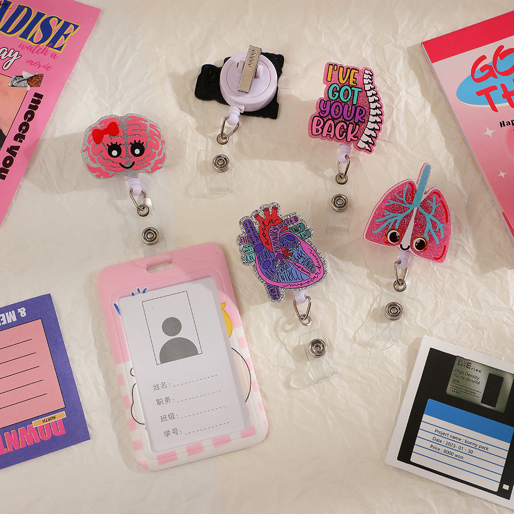 Wholesale Acrylic Glitter Alligator Clip Badge Scroll Retractable Keychain