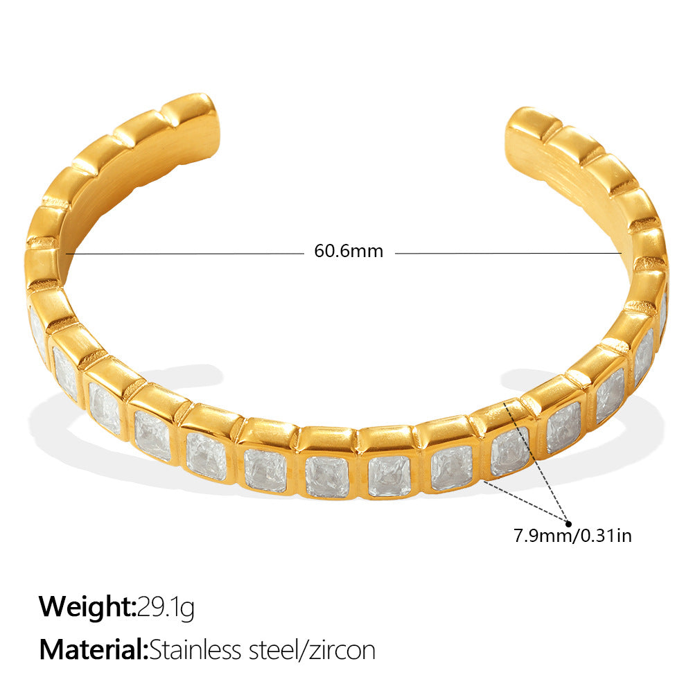 Wholesale Stainless Steel C Shape Open Bangle Bracelet With Multicolor Zircon Stones Retro Stackable Design For Everyday Wear And Gift