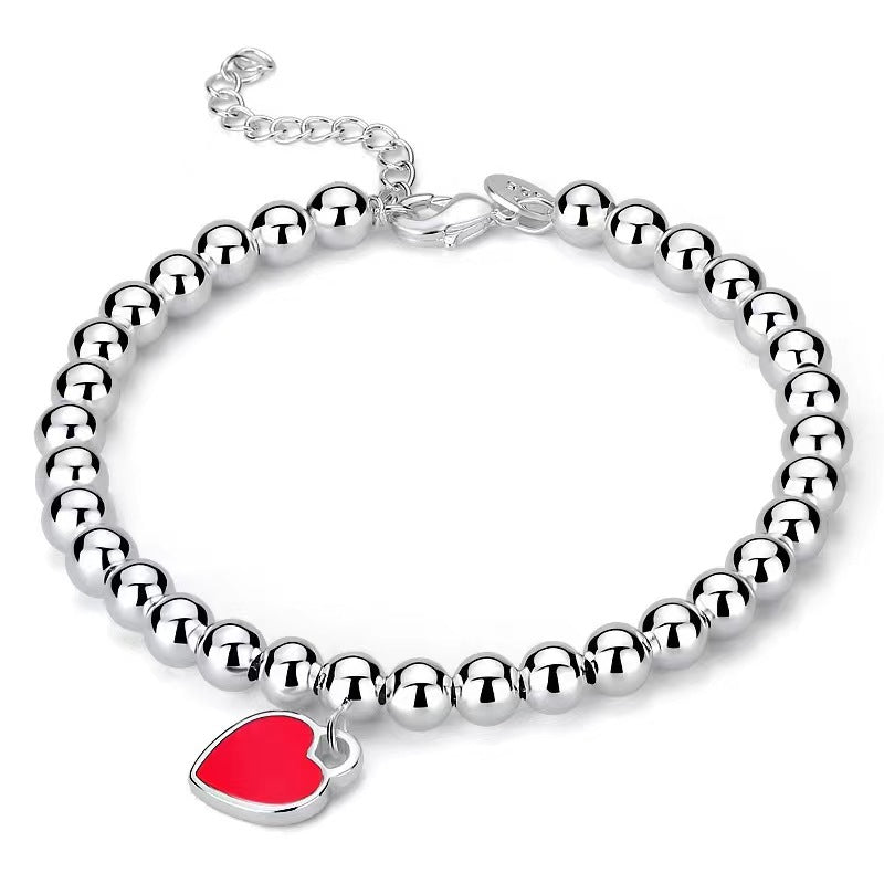 Wholesale Silver-plated heart bracelet enamel red heart bracelet
