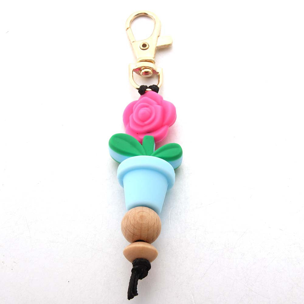 Wholesale Flower Pot Silicone Bead Keychain