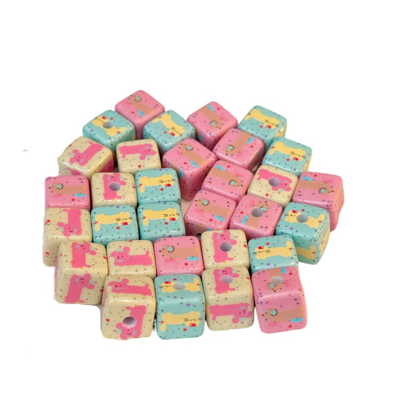 Wholesale 10pcs Cute Macaron Puppy Square Beads DIY Acrylic Beads
