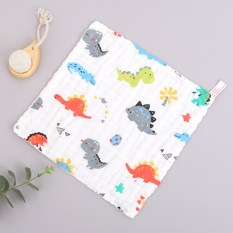 Wholesale Cotton Square Towel Six-Layer Spit Towel High Density Children's Cotton Small Towel Pleated Printed Handkerchief Gauze Wipe Towel