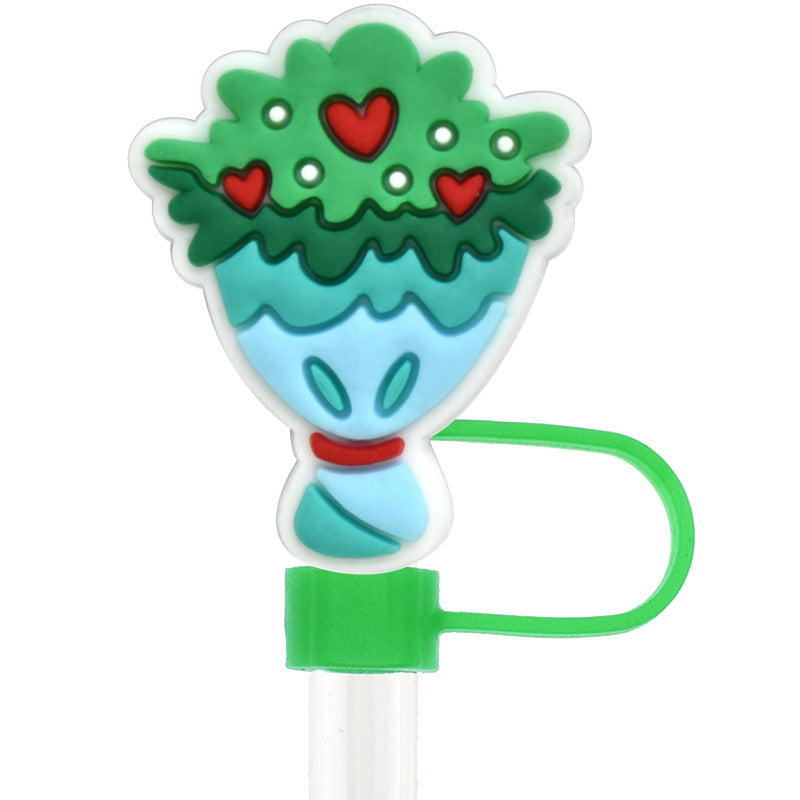 Wholesale Random 100pcs Valentine' s Day  Universal 10mm Reusable Soft Glue Straw Tube Cap