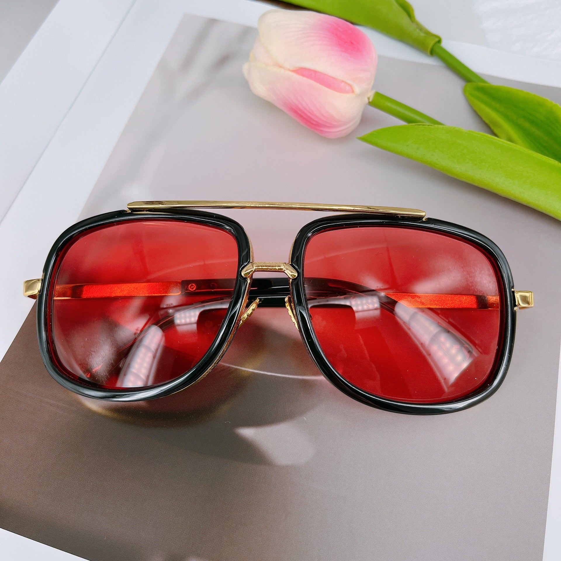 Gafas de sol de PC de marco de doble haz de marco grande al por mayor