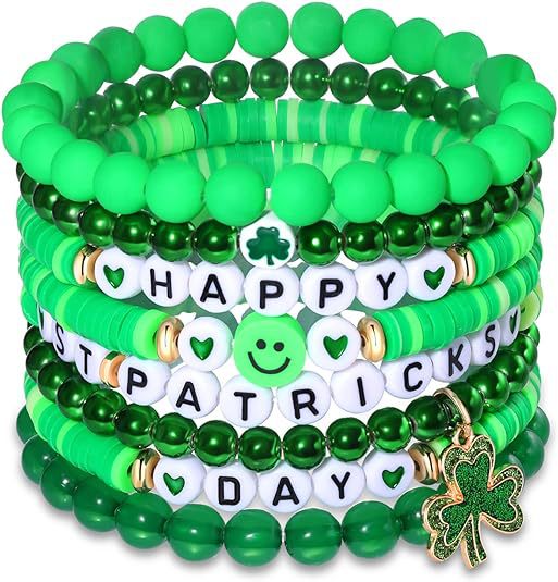Wholesale 50PCS  St. Patrick's Day Shamrock Pendant Polymer Clay Resin Bracelet Set