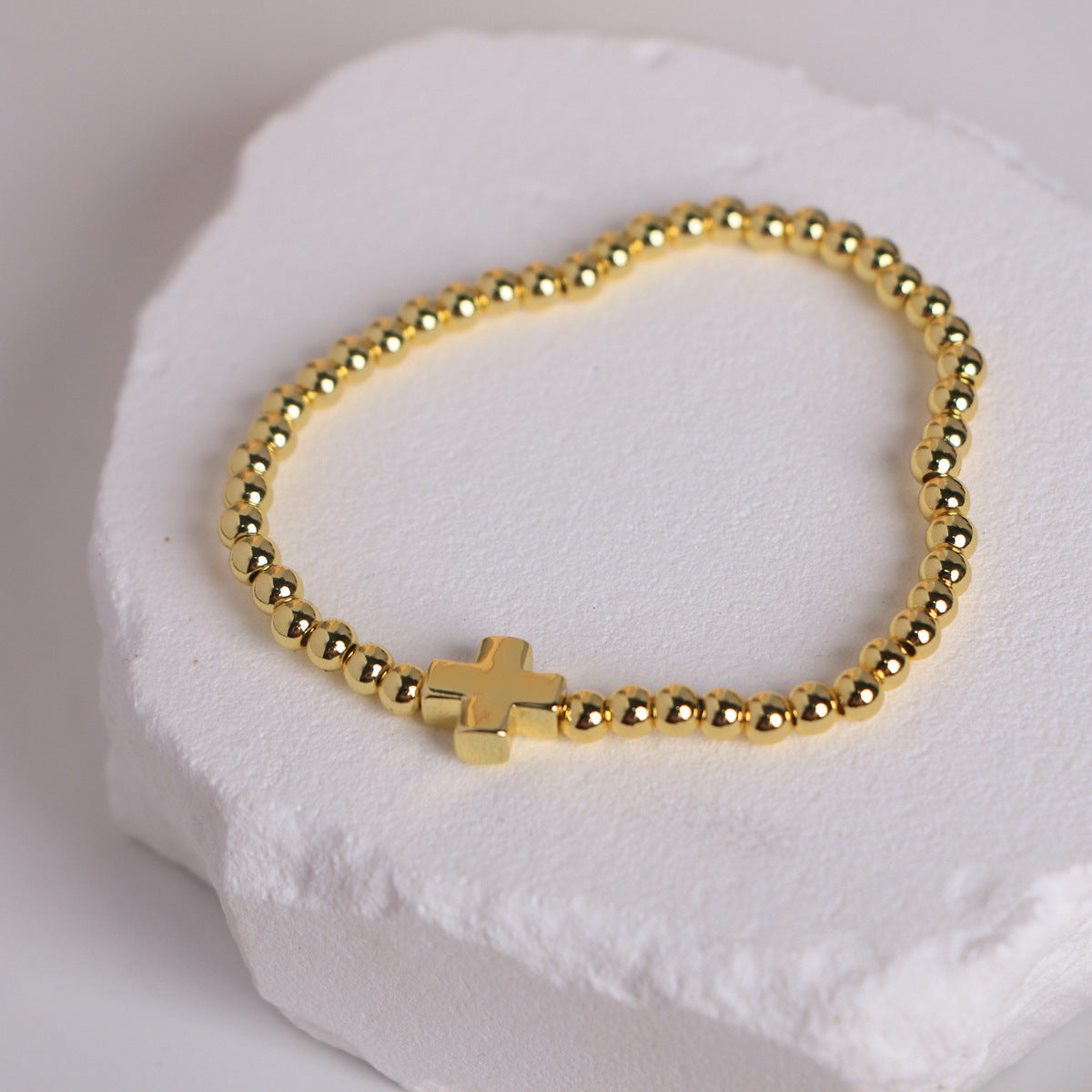 Wholesale Gold Silver Beaded Cross Bracelet