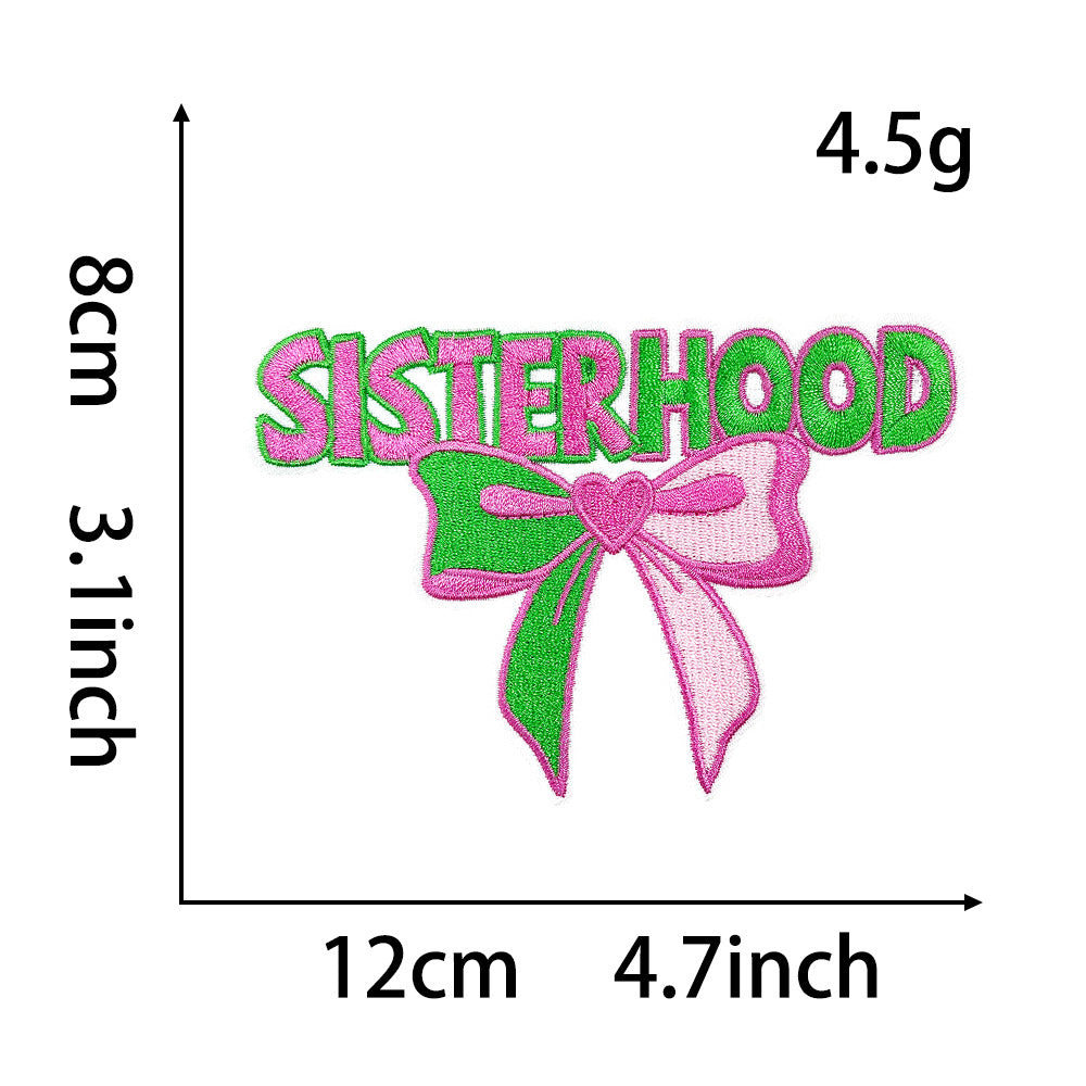 Wholesale Green and Pink Bowknot Love Embroidered DIY Patches