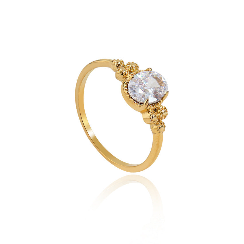 Wholesale 18K Gold Plated Stainless Steel Ring with Crystal Halo Stone