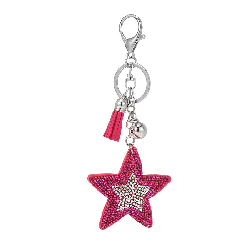 Wholesale Plush Sequin Studded Diamond Five Pointed Star Tassel Keychains