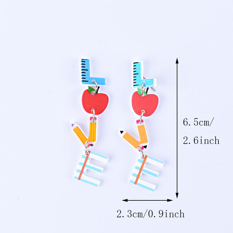 Wholesale Teacher's Day Back To School Season Pencil Rainbow Book Bag Book Red Apple Acrylic Earrings