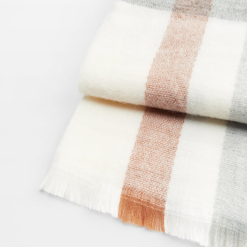 Wholesale Gray and White Plaid Imitation Cashmere Thickened Warm Scarves