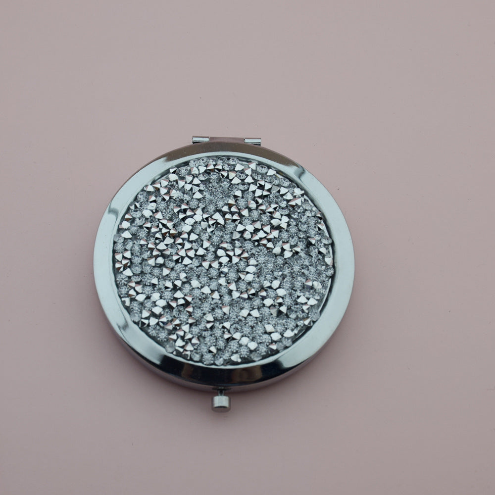 Wholesale Crystal Diamond Patch Circular Double-sided Mini Pocket Aluminum Mirror