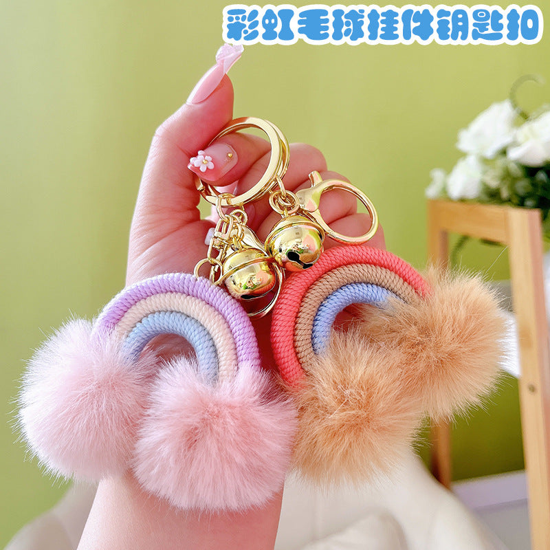 Wholesale Bohemian style creative rainbow fur ball keychain pendant