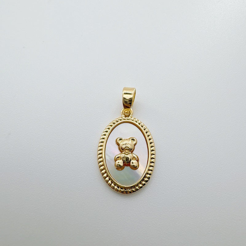 Wholesale Golden Natural Shell Abalone Shell Bear  Bracelet Necklace DIY Pendant