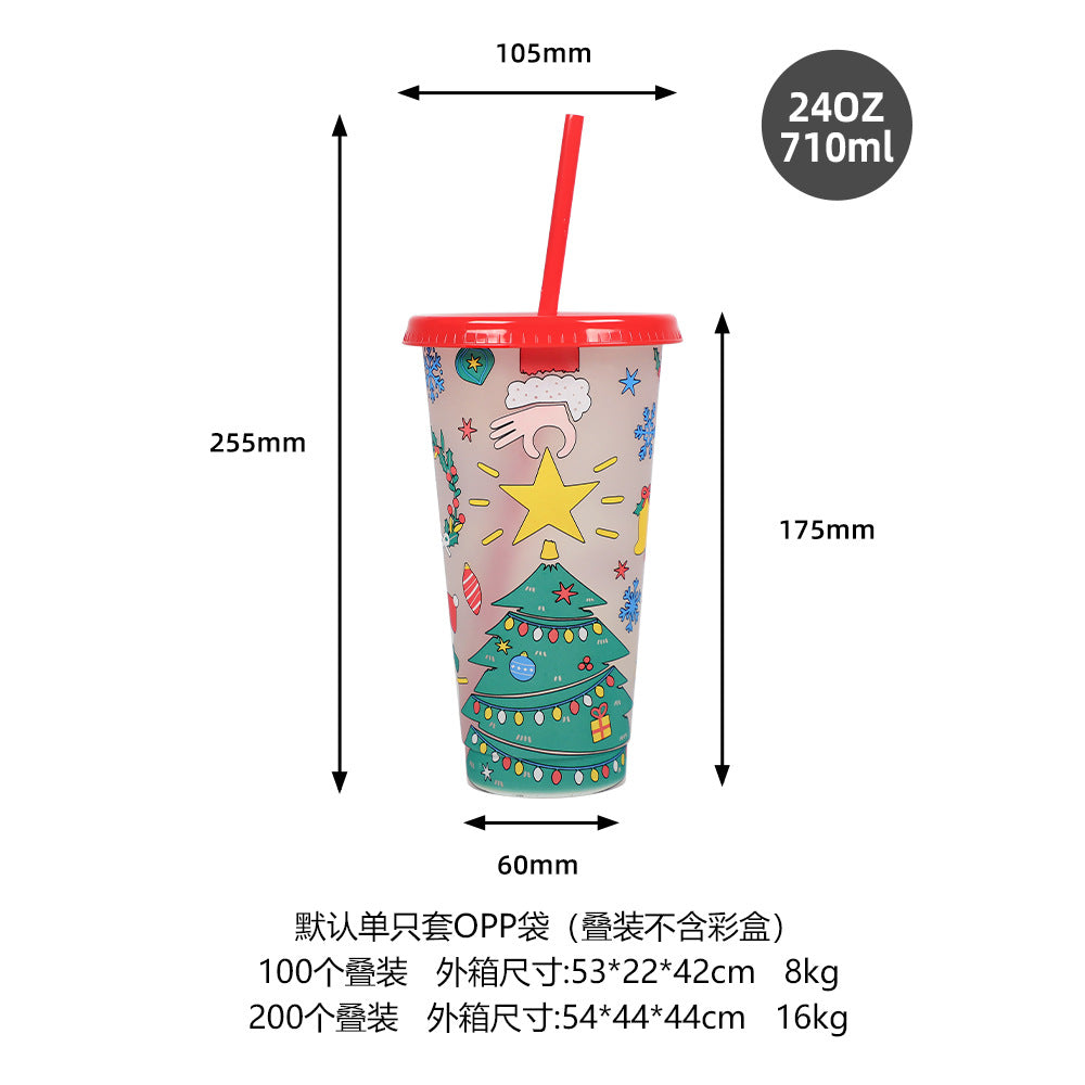 Wholesale Christmas 24oz Pp Material Water Cup Plastic with Straw Changes Color When Exposed to Cold  Student Water Cup