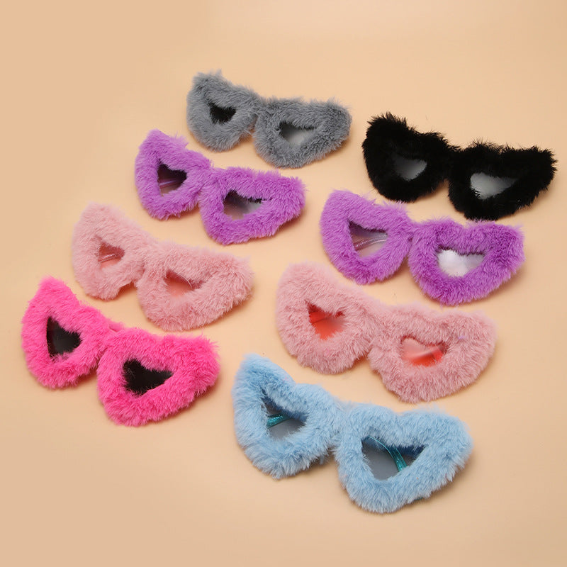 Wholesale new fashion glasses plush lovely sunglasses peach heart ball party funny heart sunglasses