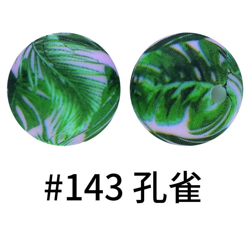 Wholesale 50pcs 16mm Print Silicone Beads Colorful Silicone Water Transfer Beads