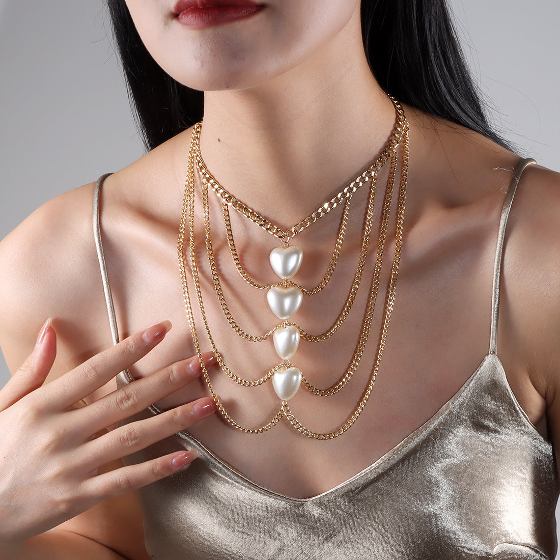 Wholesale  Tassel Peach Heart Imitation Pearl Peach Heart  Necklace