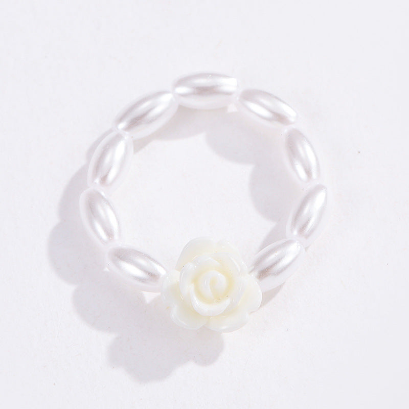 Wholesale Boho Glass Flower Beaded Rice Bead Ring