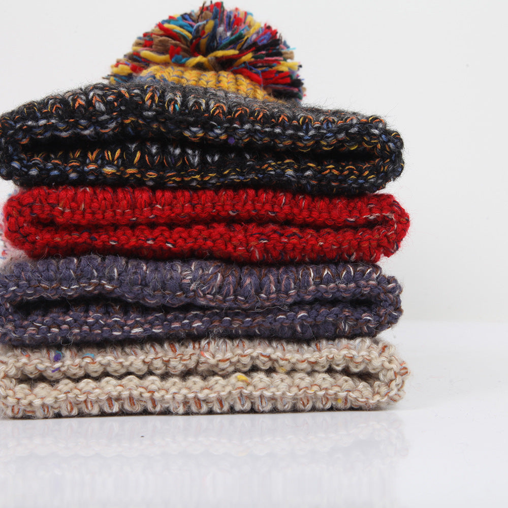 Wholesale Cute Fur Ball Fish Bone Color Matching Thickened Women's Knitted Hat Beanie