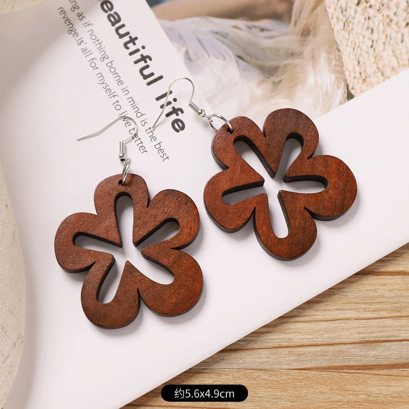 Wholesale Retro wooden exaggerated earrings Chinese ethnic style