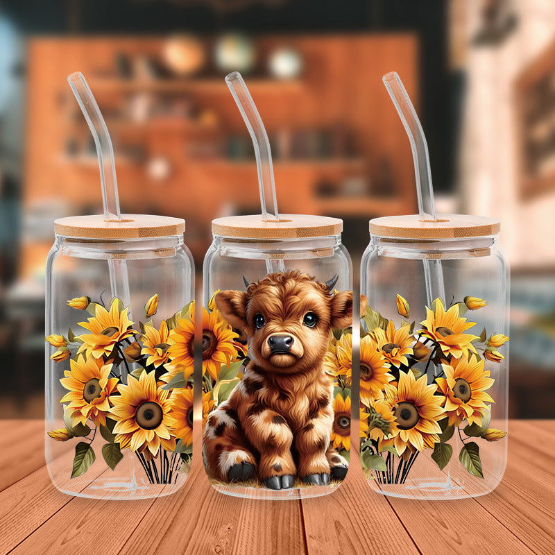 Wholesale Western style flowers butterflies calves 16oz Cup UV DTF Wraps