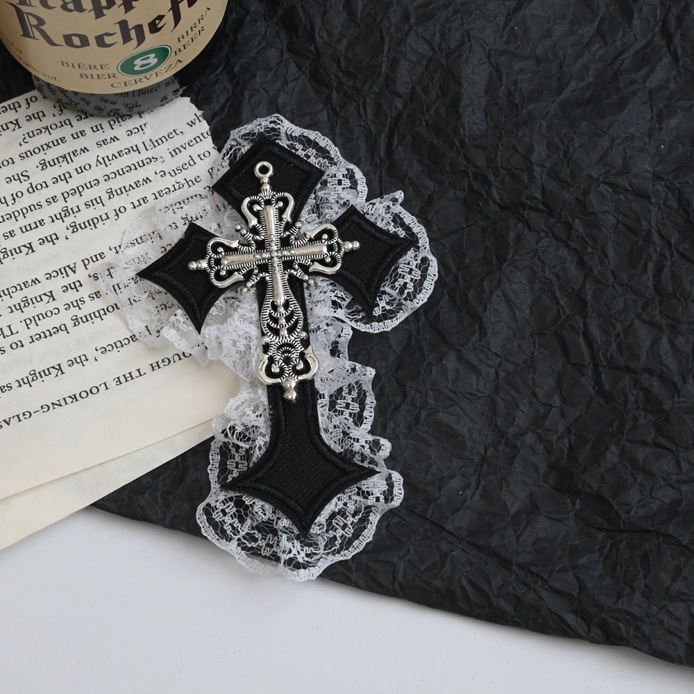 Wholesale Dark Punk Cross Hairpin Gothic Style Lace Edge Hair Clip