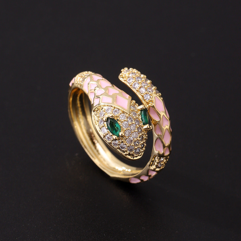 Wholesale Popular Gold-plated Retro Green-eyed Snake-shaped Open Light Luxury Ring