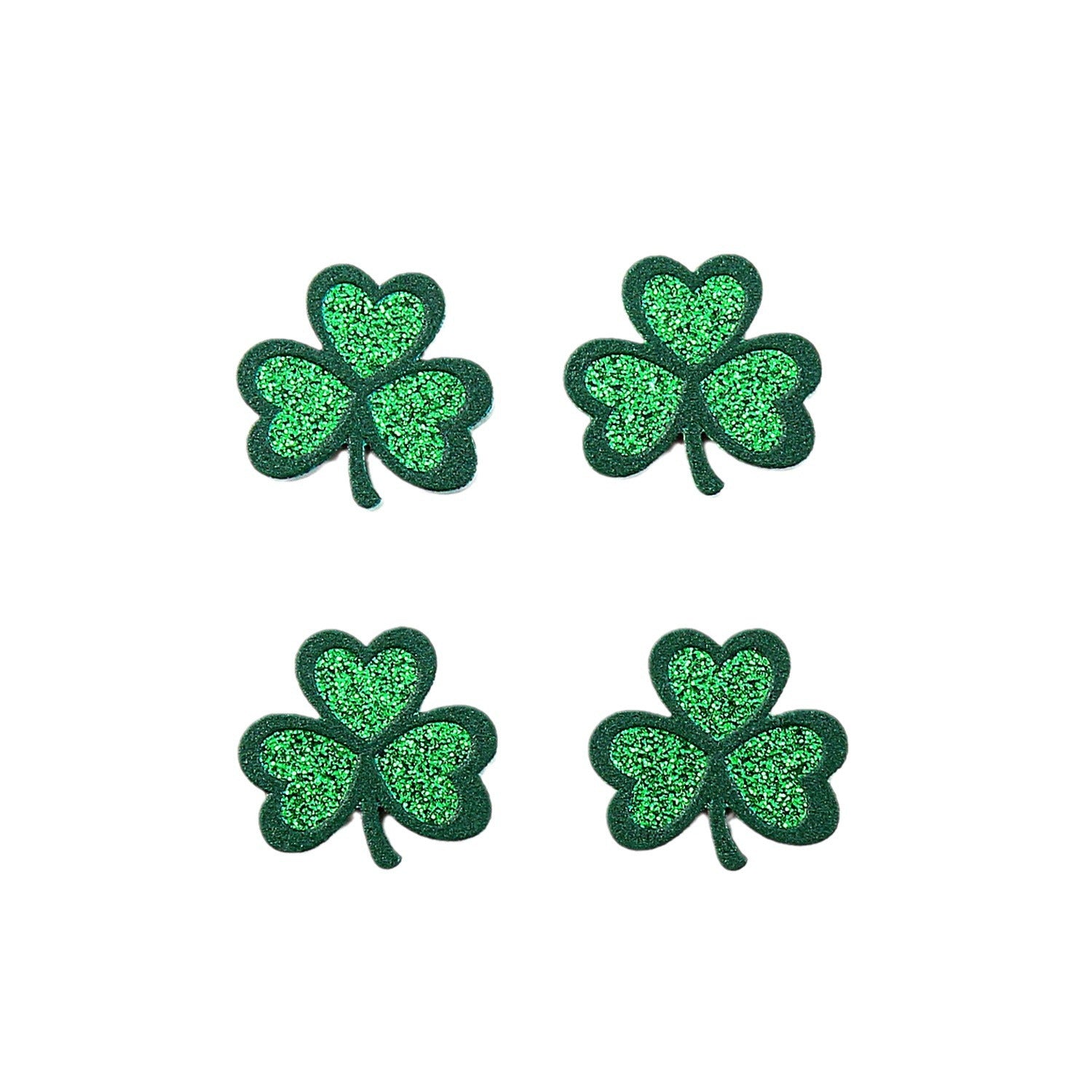 Wholesale  four-leaf clover ear studs UV printing green glitter cute ear studs acrylic ear studs