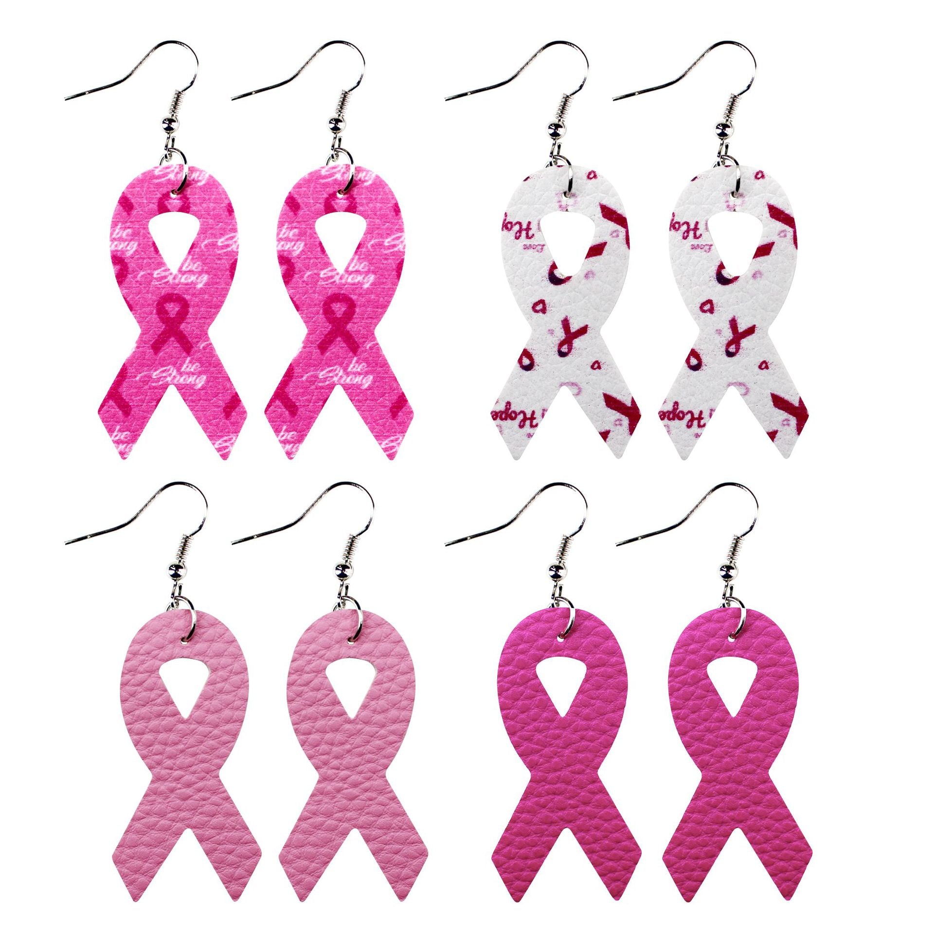Wholesale Breast Women's Health Awareness Pink Ribbon Leather PU Earrings