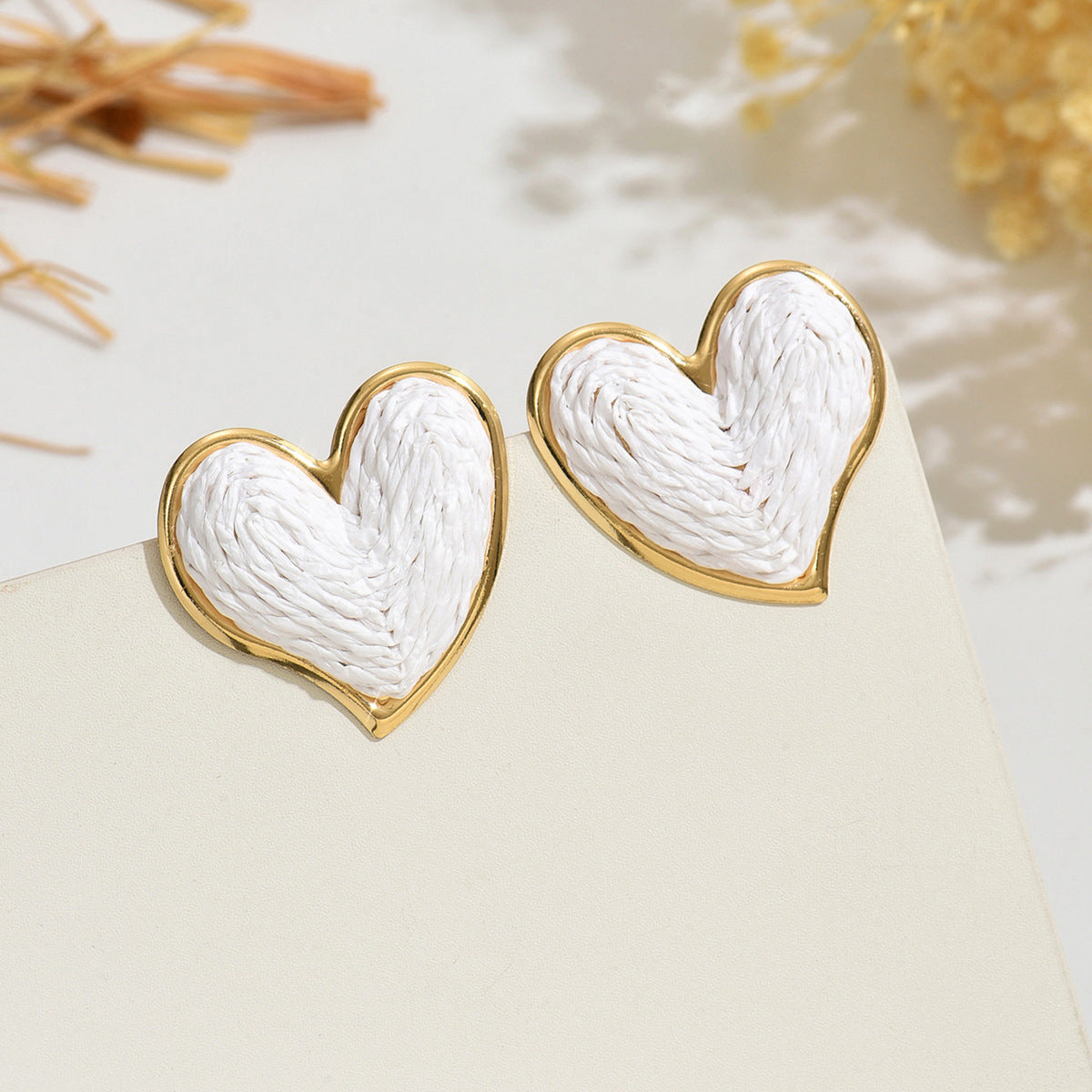 Wholesale Lafite grass colored heart woven earrings