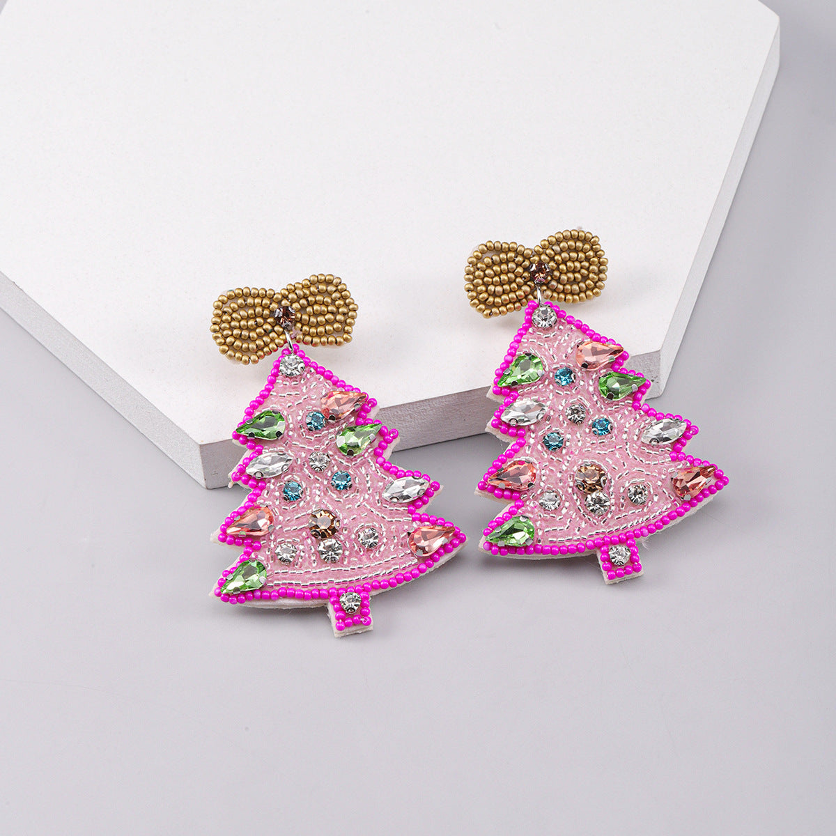 Wholesale Christmas Snowflake Christmas Tree Glass Diamond Handmade Pearl Rice Bead Earrings