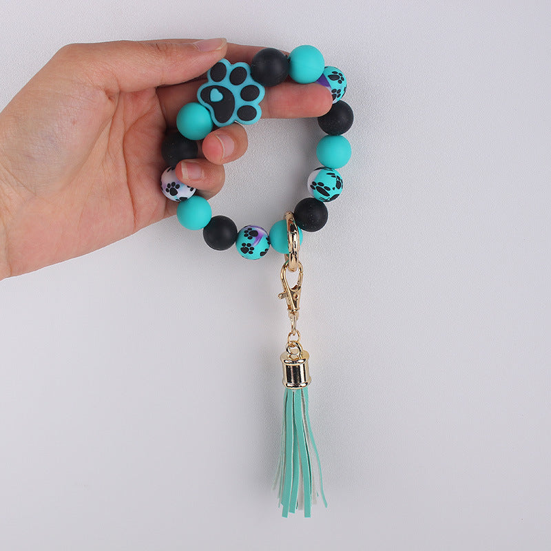 Wholesale Silicone dog paw print keychain bracelet keychain pendant