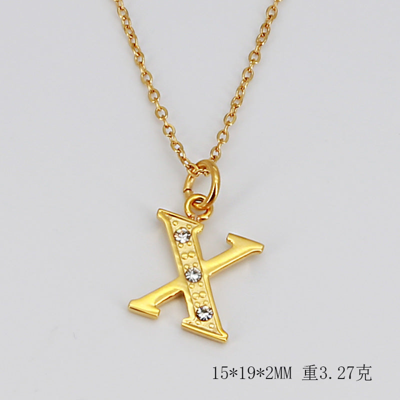 Wholesale Titanium Steel Diamond Letter Necklace Clavicle Chain