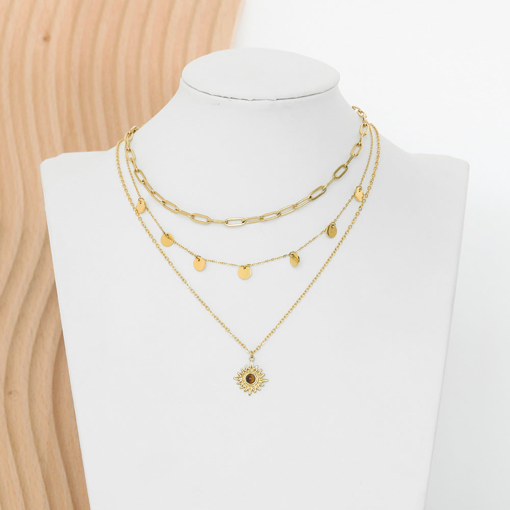 Wholesale 20PCS Titanium Steel Vintage Multi-layered Natural Stone Stainless Steel Necklace