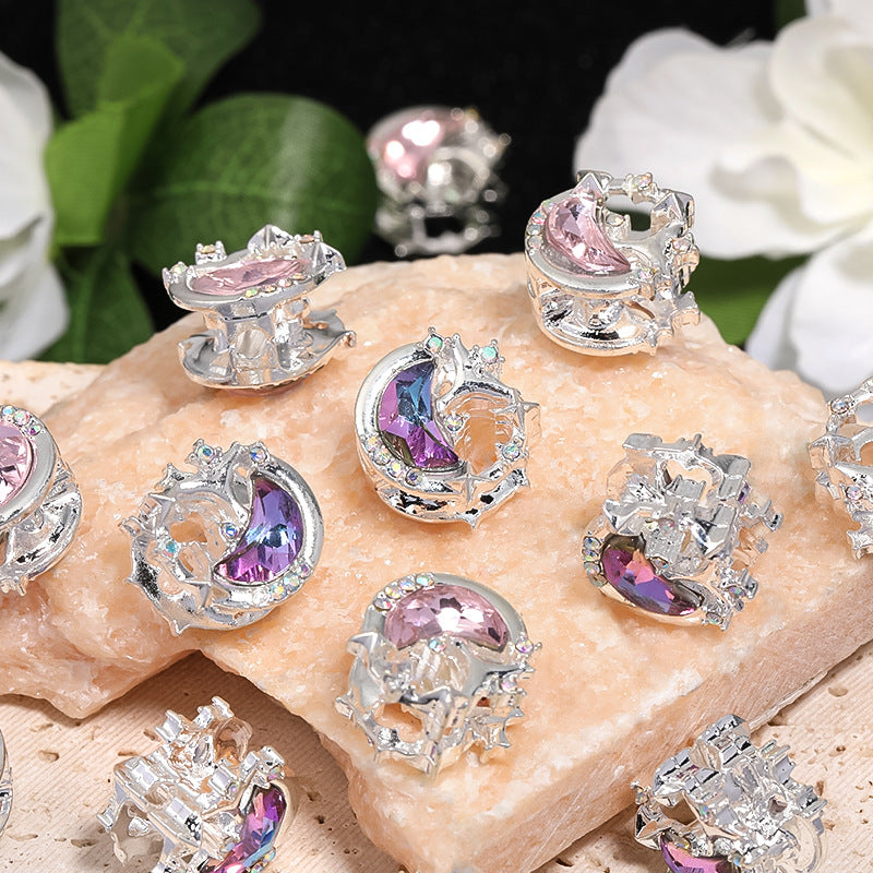 Wholesale 20pcs Diy Heavy Rhinestone Moon Five-pointed Star Through-hole Alloy Beads