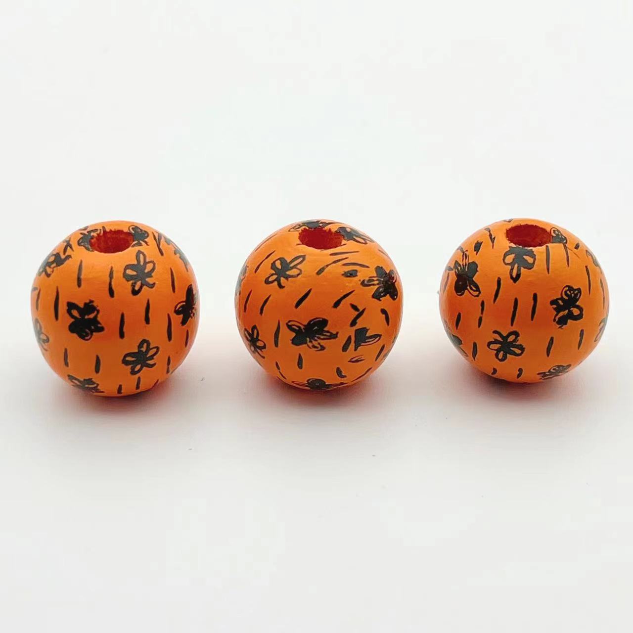 Wholesale 10pcs Flower Printed Wooden Beads