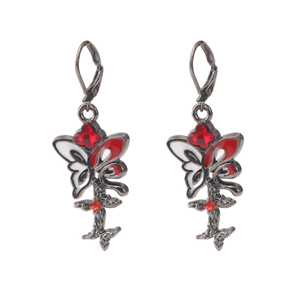 Wholesale Dark Gothic Red Love Cross Butterfly Earrings