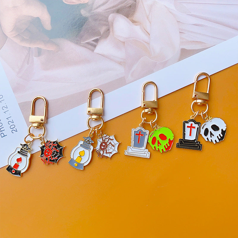 Wholesale Halloween Skull Tombstone Alloy Keychain