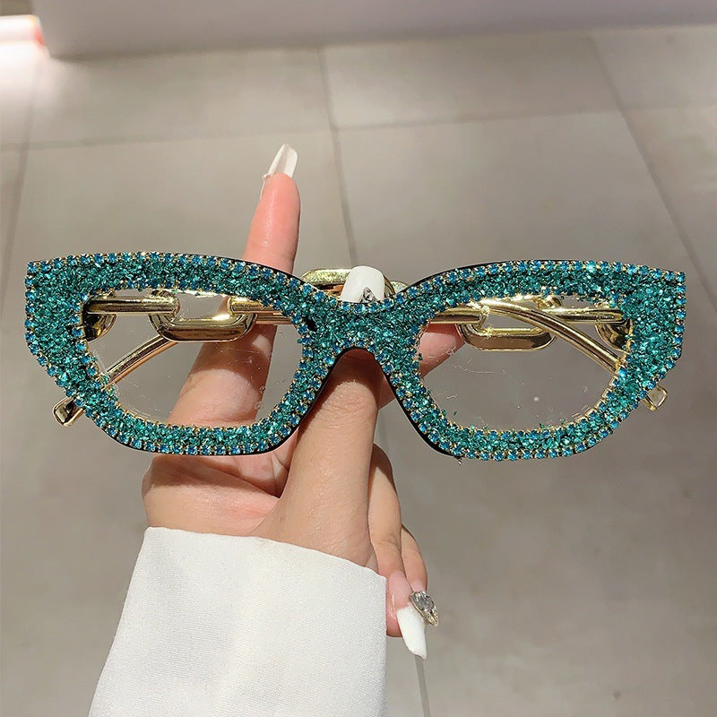 Wholesale Fashion small frame diamond-studded plain glasses