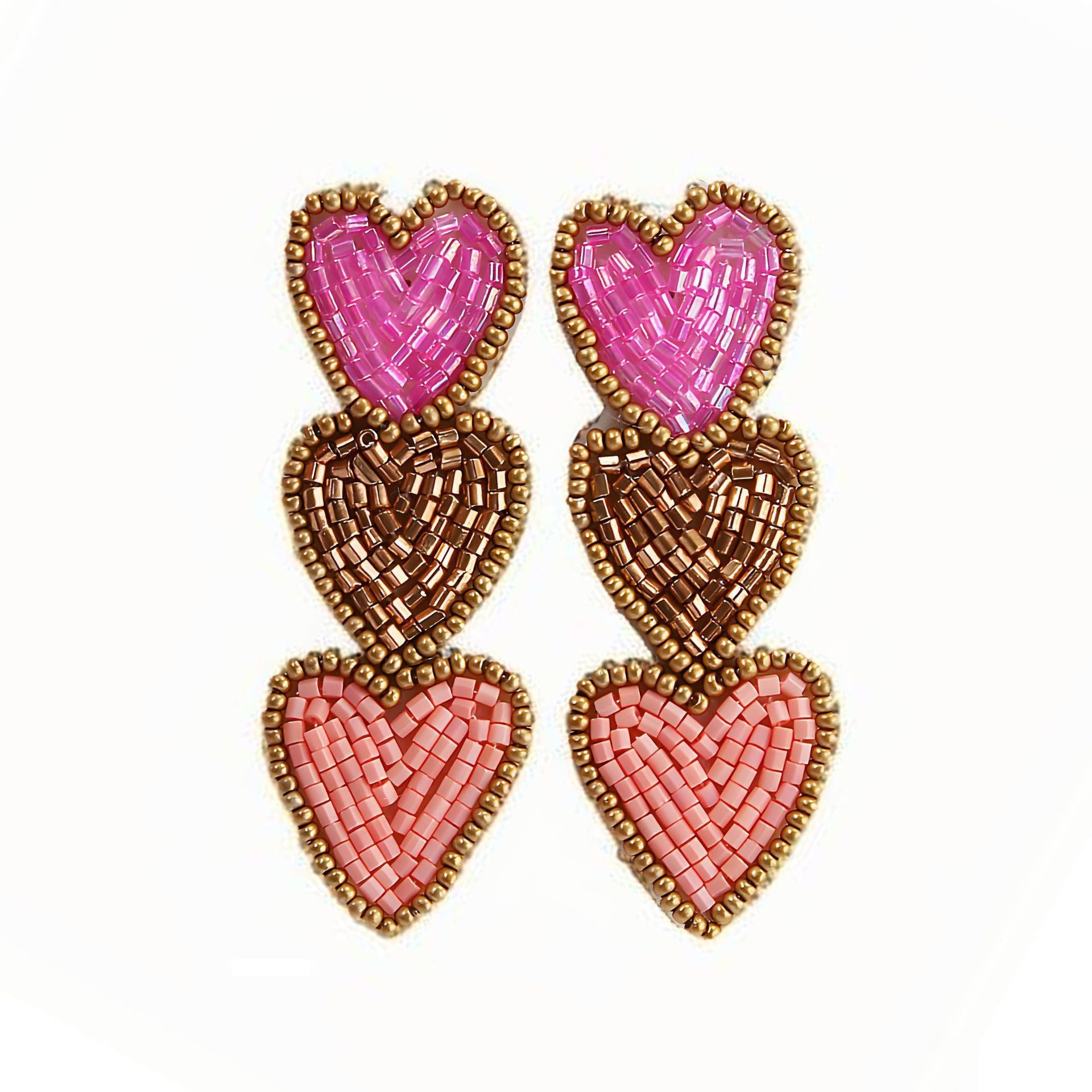 Wholesale Valentine' s Day Earrings Heart-to-Heart Hand-Woven Rice Bead Earrings
