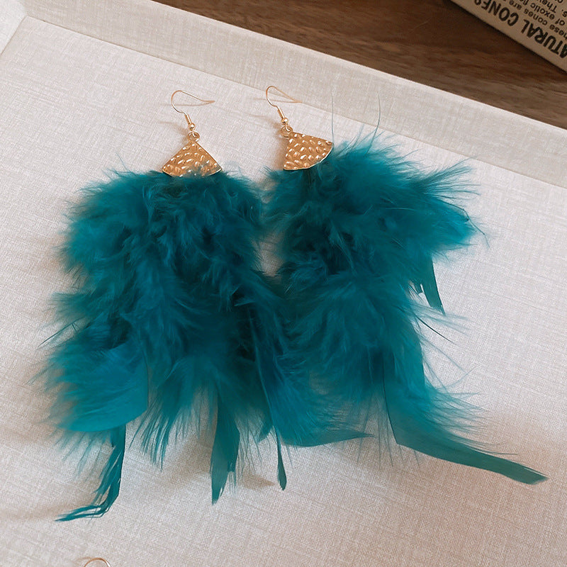 Wholesale Diamond studded bow feather tassel earrings