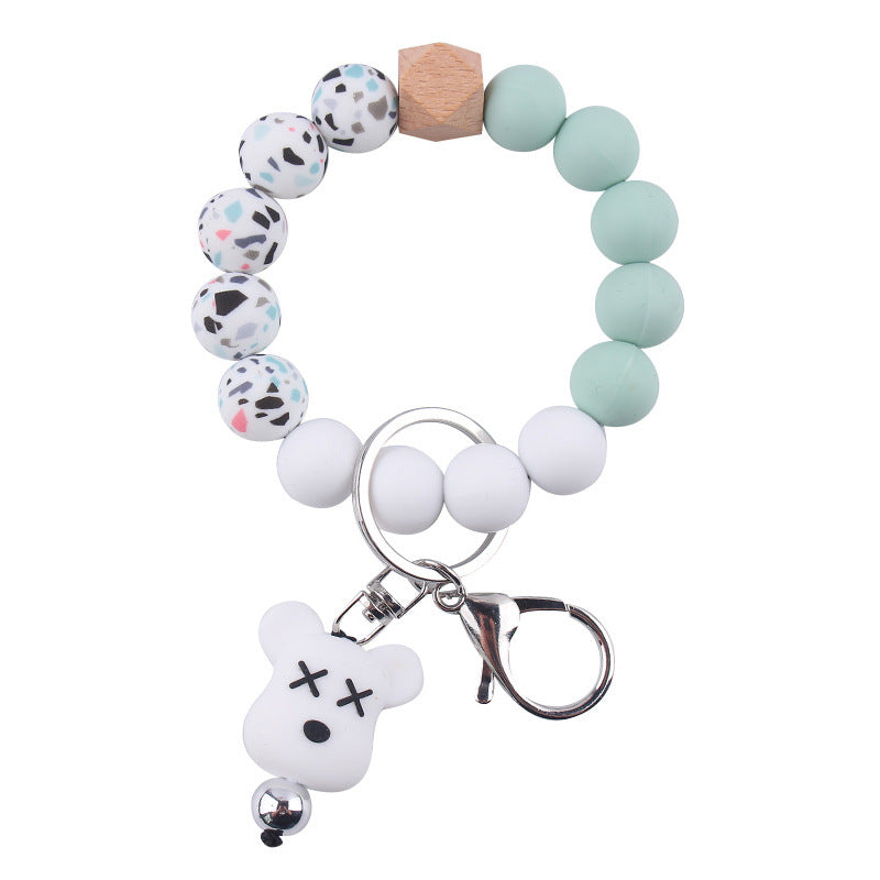 Wholesale Silicone Pearl Cartoon Bear Pendant Bracelet Keychain