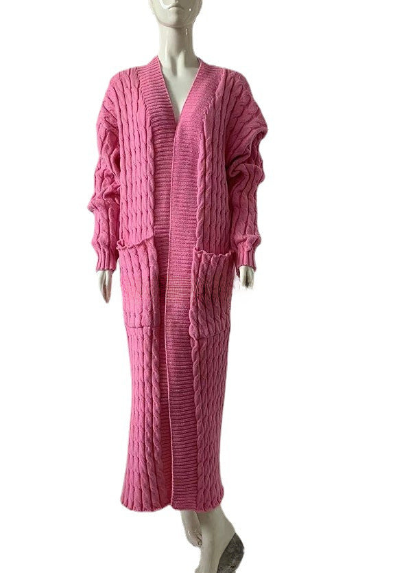Wholesale Long Knitted Sweater Jacket Cardigan Pocket Long Sweater Thickened Jacket