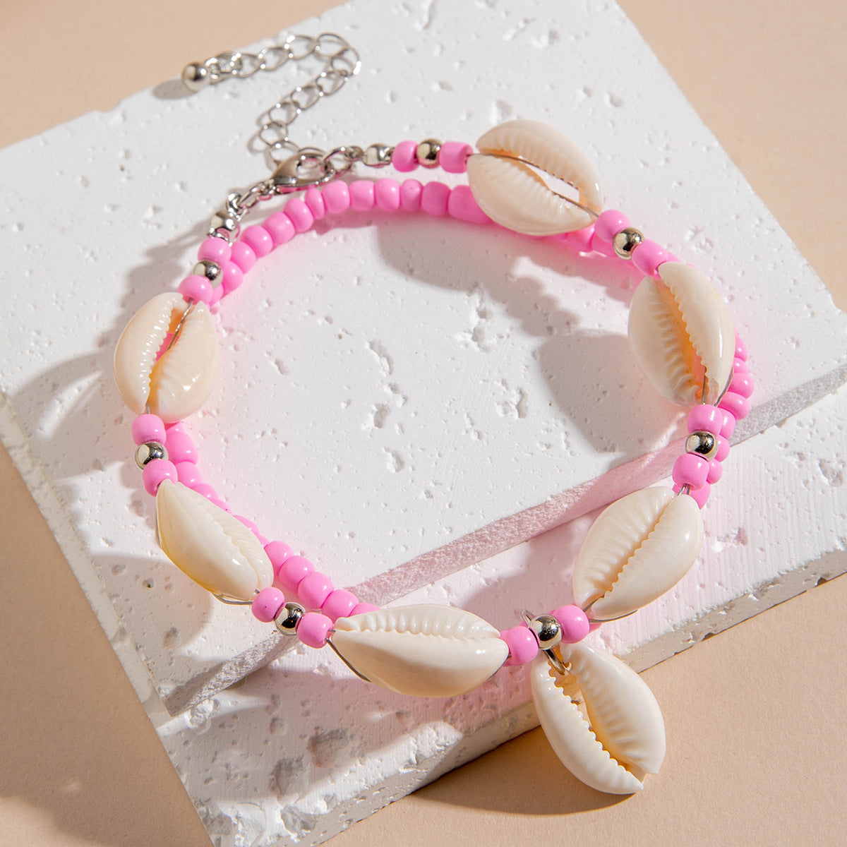 Wholesale 10pcs Beach Style Double Layer Rice Pearl Shell Anklet