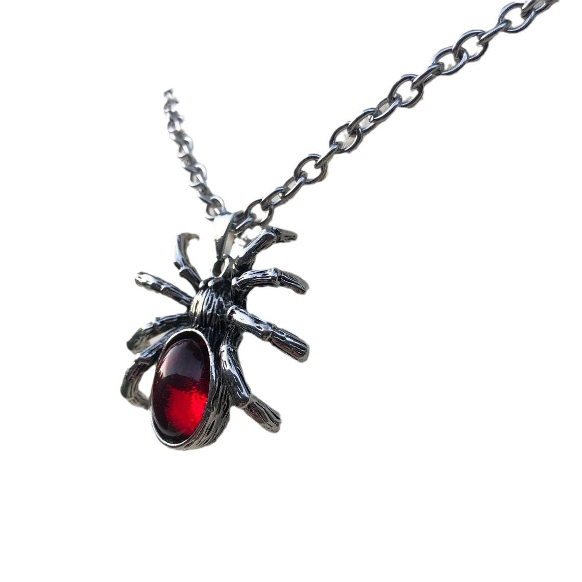 Wholesale  Gothic Punk Red Crystal Cute Spider Pendant Necklace
