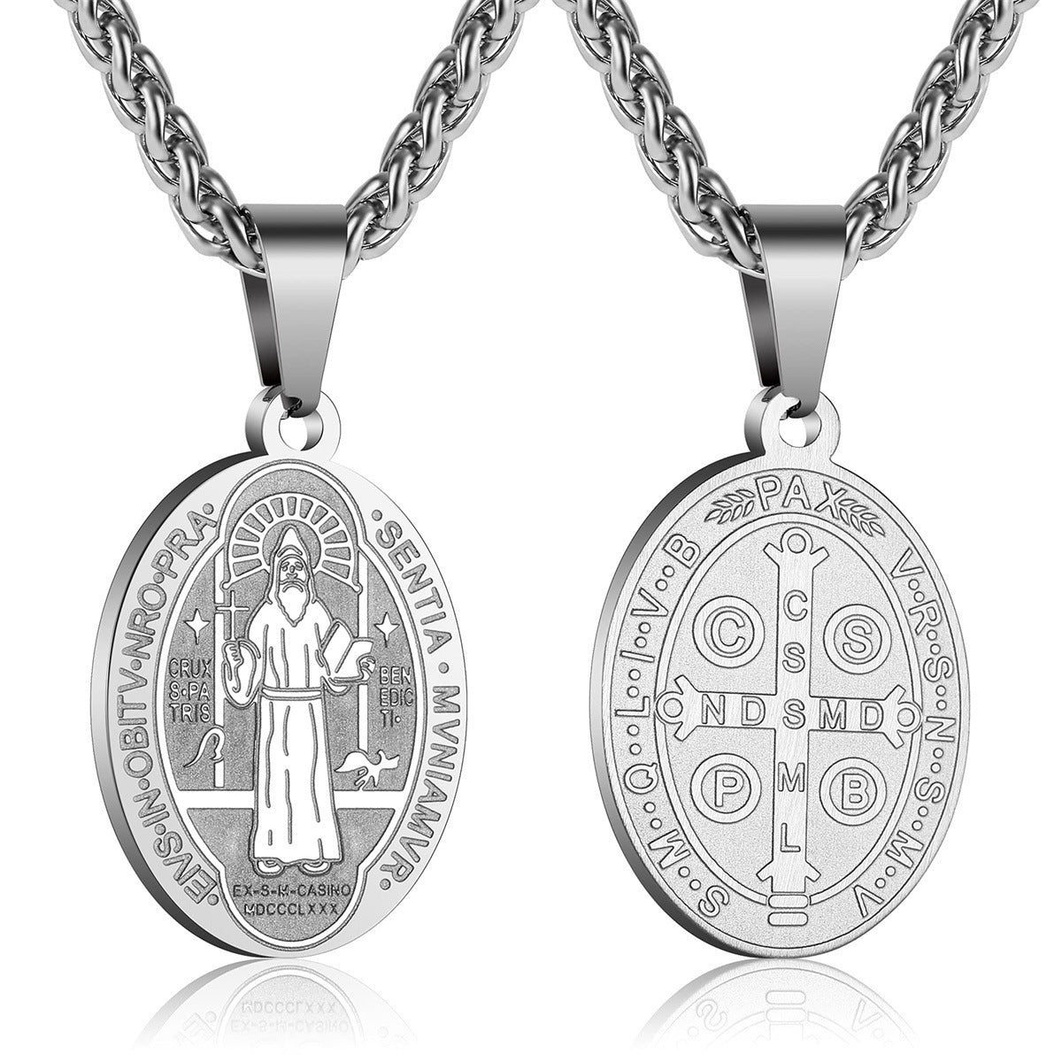 Wholesale Double sided portrait medal cross stainless steel necklace