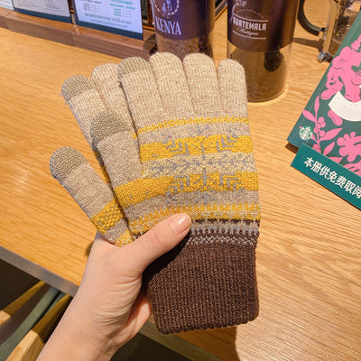 Wholesale Plus Velvet and Thickened Winter Five-finger Double-layer Cold-proof Snowflake Wool Gloves