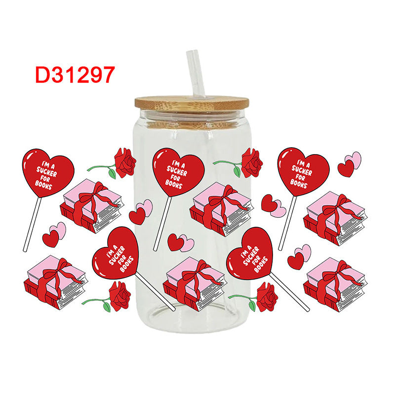 Wholesale Pink Heart  16oz Cup UV DTF Wraps